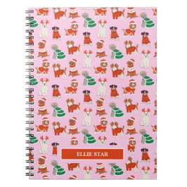 Caderno Espiral Cachorro de Natal Rosa Personalizado