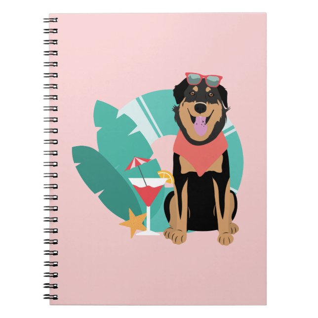 Caderno Espiral Cachorro De Verão Bonito Com Óculos De Sol (Frente)