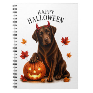 Caderno Espiral Cachorro Diabo de Labrador Chocolate de Halloween