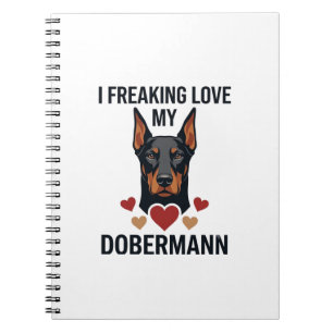 Caderno Espiral Cachorro Dobermann Adorando Corações Vermelhos_1