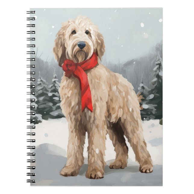 Caderno Espiral Cachorro Dourado no Natal da Neve (Frente)