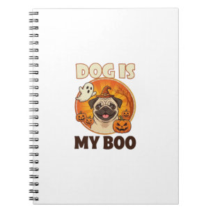 Caderno Espiral Cachorro É Boo Pug Halloween Fantasma Abóbora