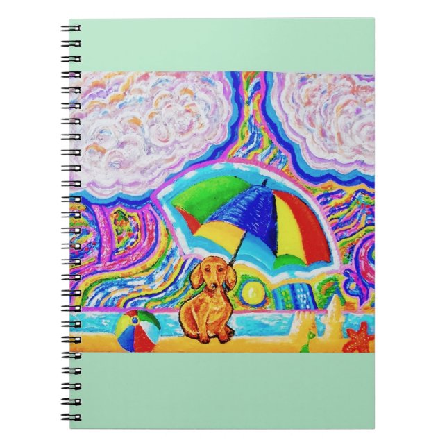Caderno Espiral Cachorro em um notebook de praia (Frente)
