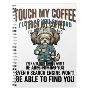 Caderno Espiral Cachorro Engraçado Café Aviso Design de Gravura Vi