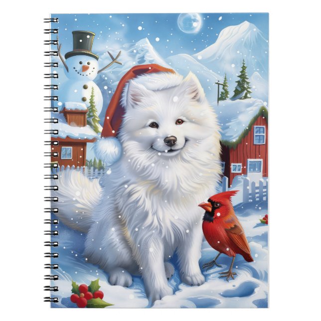 Caderno Espiral Cachorro Eskimo Americano Winter Wonderland Natal (Frente)