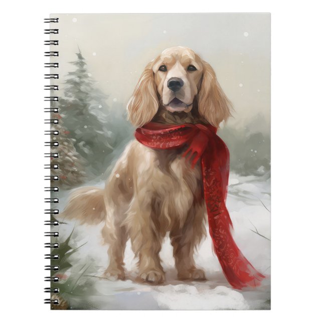 Caderno Espiral Cachorro Espanhol na Neve no Natal (Frente)