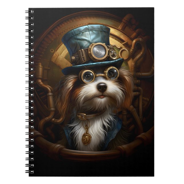 Caderno Espiral Cachorro Estampunk Whimsical No Vestuário 033 (Frente)