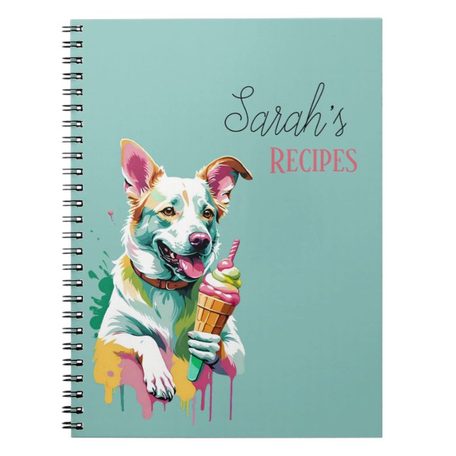 Caderno Espiral Cachorro feliz comendo um sorvete (Frente)