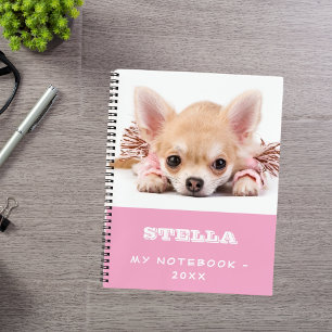 Caderno Espiral Cachorro foto rosa branca