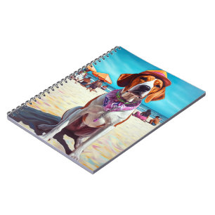 Caderno Espiral Cachorro Foxhound Inglês Americano na Praia, prese