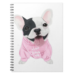 Caderno Espiral Cachorro francês bonito preso   Apenas Me Ame