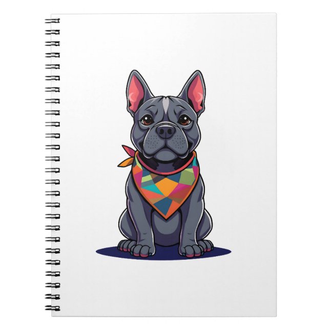 Caderno Espiral Cachorro Frenchie Pitbull Fofo com Arte de Lenço (Frente)