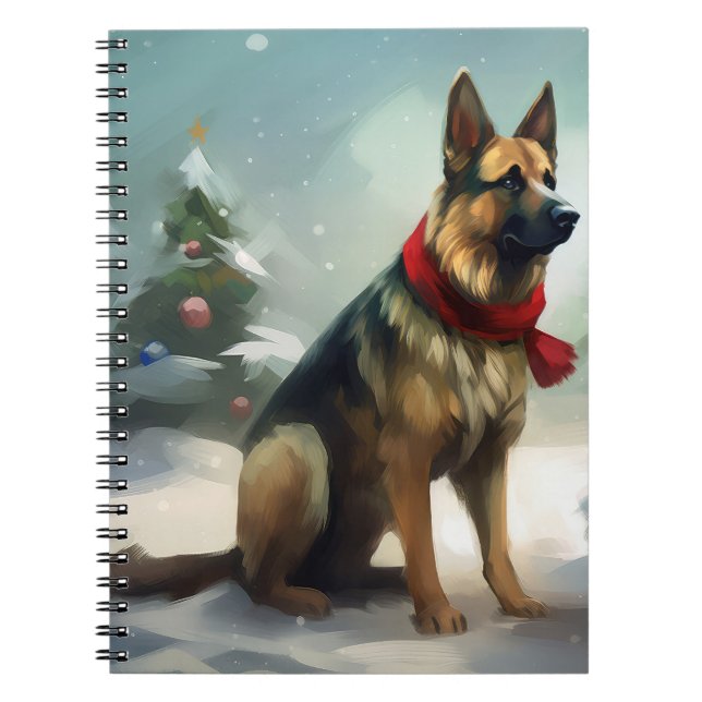 Caderno Espiral Cachorro german shepherd no Natal da Neve (Frente)