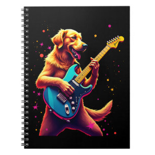 Caderno Espiral Cachorro Golden Retriever Tocando Guitarra Elétric
