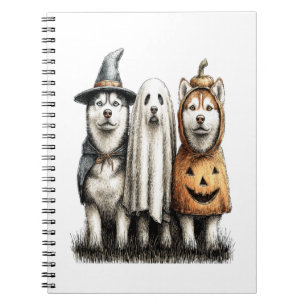 Caderno Espiral Cachorro Husky Siberiano Fantasma de Halloween