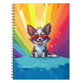 Caderno Espiral Cachorro Marrom e Branco Usando Óculos de Sol