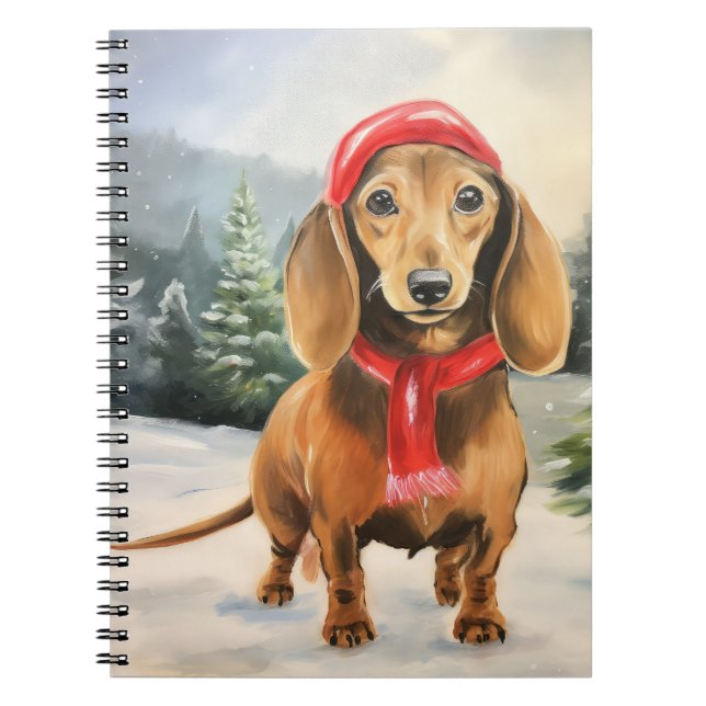 Caderno Espiral Cachorro na neve no Natal (Frente)