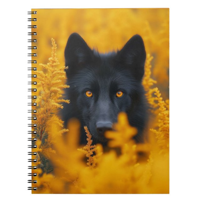 Caderno Espiral Cachorro Negro com Olhos Ouro Incríveis (Frente)