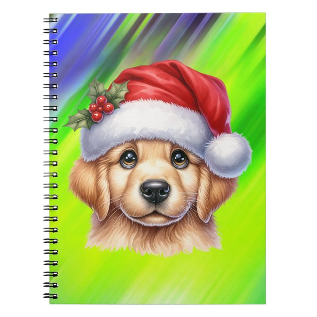 Caderno Espiral Cachorro para Retriever ouro com Estilo Papai Noel (Frente)
