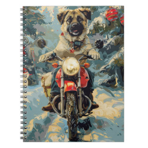 Caderno Espiral Cachorro Pastor Anatólio Pilotando Motocicleta Nat