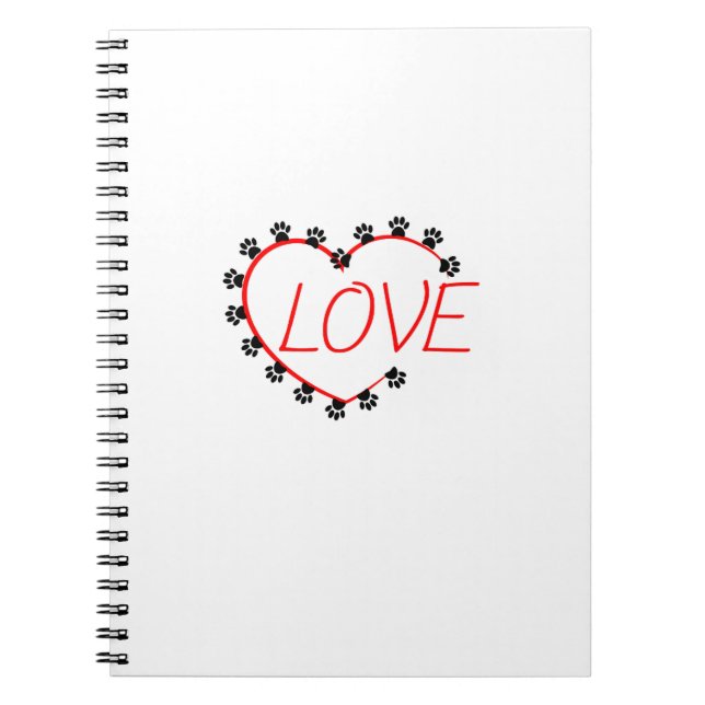 Caderno Espiral Cachorro Pata Coração Vermelho Amor (Frente)