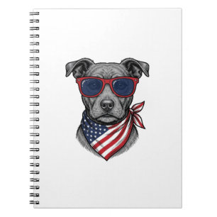 Caderno Espiral Cachorro Patriótico Com Óculos De Sol Camisa Vinta