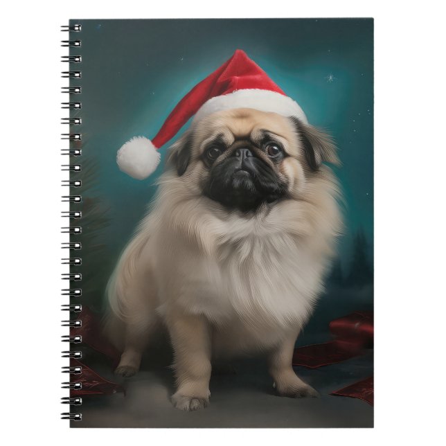 Caderno Espiral Cachorro Pekingês no Natal da Neve (Frente)