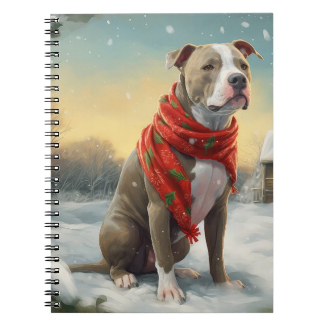 Caderno Espiral Cachorro Pitbulento no Natal da Neve (Frente)