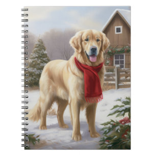 Caderno Espiral Cachorro Retriever Dourado na Neve Natal