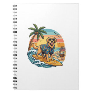 Caderno Espiral Cachorro Retriever Dourado Surfando Prancha de Sur