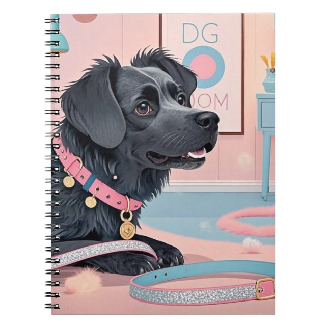 Caderno Espiral Cachorro rosa, azul, blusa, mãe (Frente)