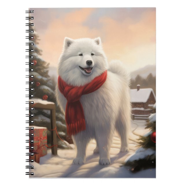 Caderno Espiral Cachorro Samoyed no Natal da Neve (Frente)