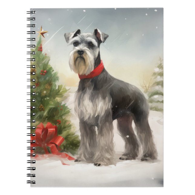 Caderno Espiral Cachorro Schnauzer no Natal da Neve (Frente)
