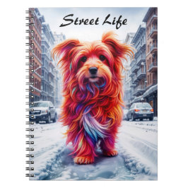 Caderno Espiral Cachorro sem-teto numa fria noite urbana de neve