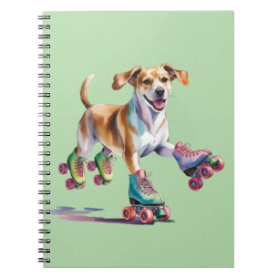 Caderno Espiral Cachorro Sobre Cilindro Skate Aquarela