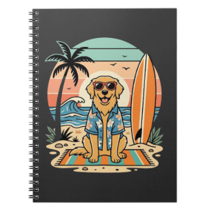 Caderno Espiral Cachorro Surfista Retro Praia Verão
