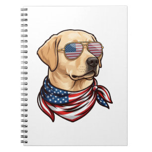 Caderno Espiral Cachorro Usa Óculos de Sol Lenço da Bandeira