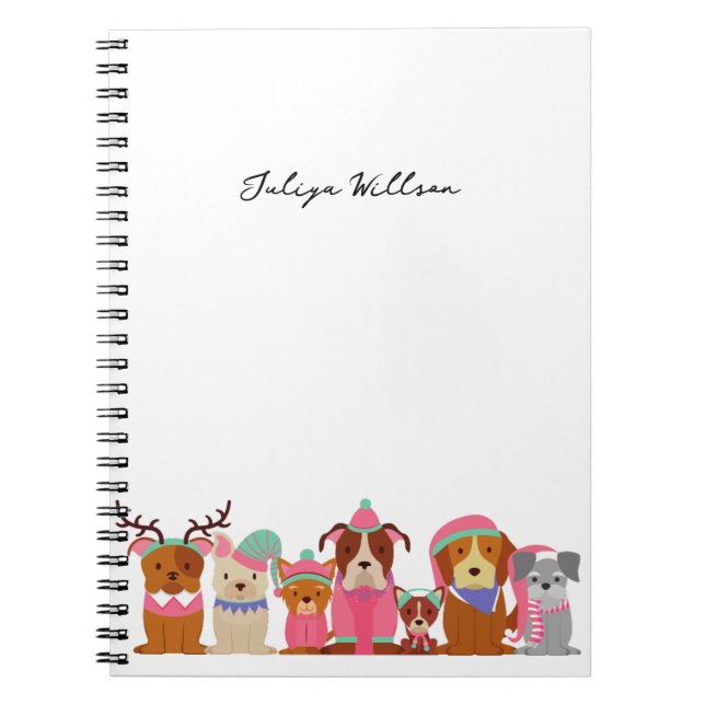 Caderno Espiral cachorros bonitos no nome de inverno (Frente)