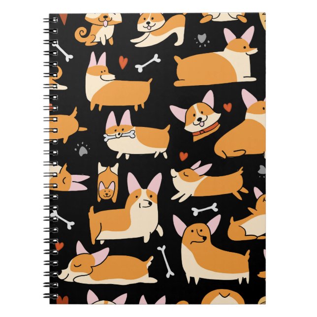 Caderno Espiral Cachorros Corgi, Lindo Fundo. (Frente)
