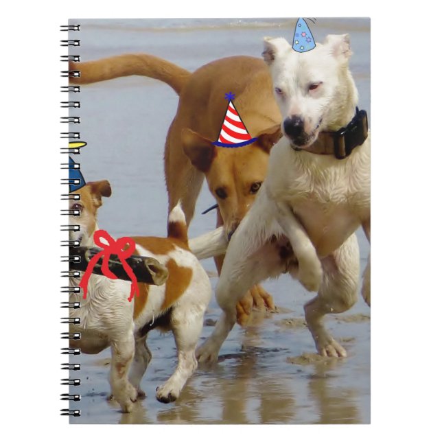 Caderno Espiral cachorros de aniversário felizes (Frente)
