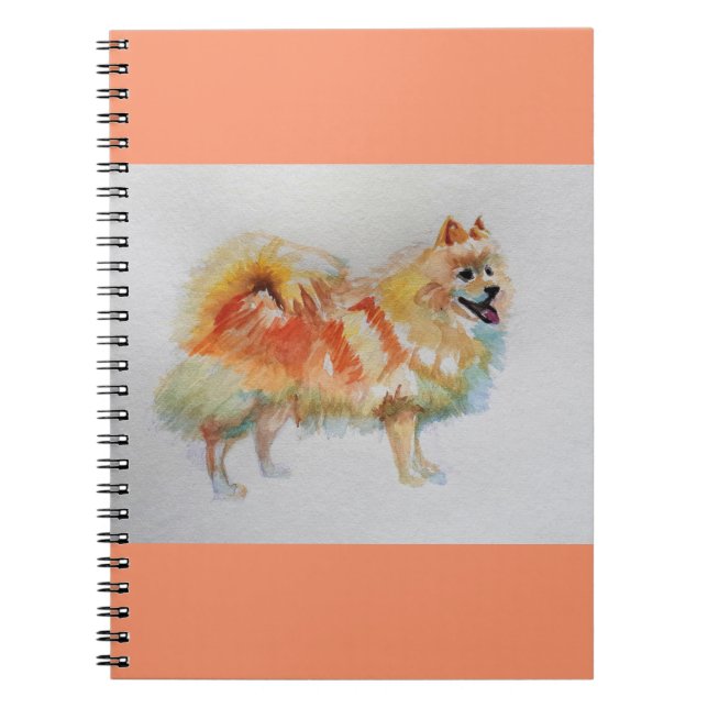 Caderno Espiral Cachorros de Aquarela Alemães Spitz Pomeranianos (Frente)