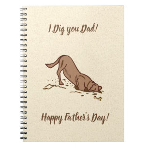 Caderno Espiral Cachorros Digging - Dia de os pais Feliz.