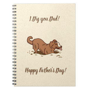 Caderno Espiral Cachorros Digging - Dia de os pais Feliz.