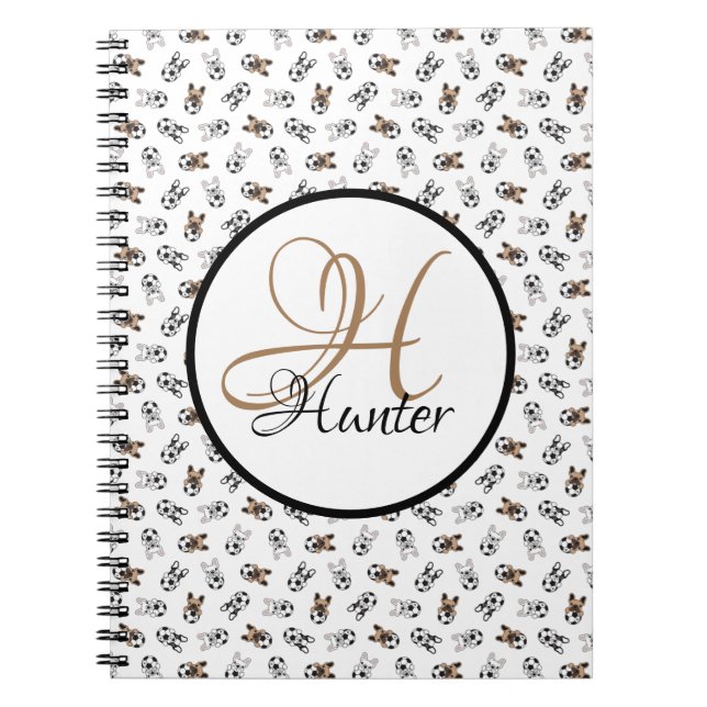 Caderno Espiral Cachorros esportivos monogramados (Frente)