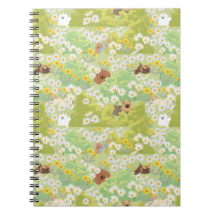 Caderno Espiral Cachorros Fofos Com Flores de Margarida Padrão Sem