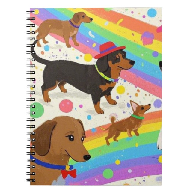 Caderno Espiral Cachorros fofos e divertidos com arco-íris (Frente)