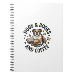 Caderno Espiral Cachorros Livros Café Bulldog Pilha Xícara_1