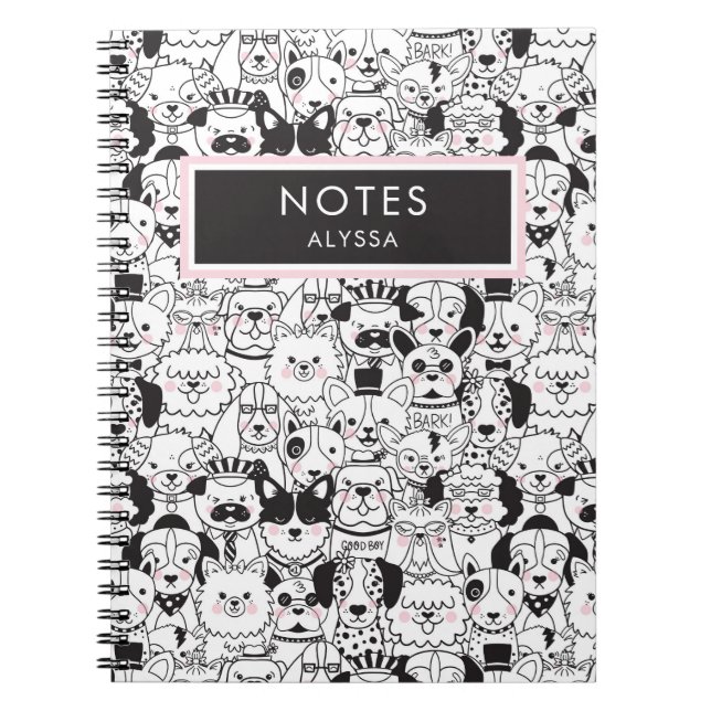 Caderno Espiral Cachorros Personalizados Engraçados, Bonitos, Pret (Frente)