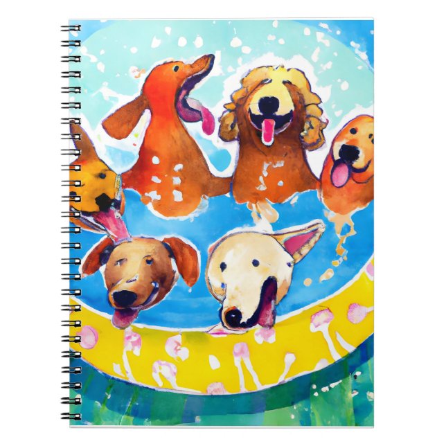 Caderno Espiral Cachorros Quimológicos Cachorros Piscina Quadrado (Frente)