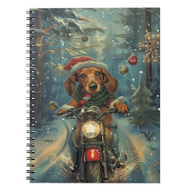 Caderno Espiral Cachshund Dog Andando na Motocicleta (Frente)